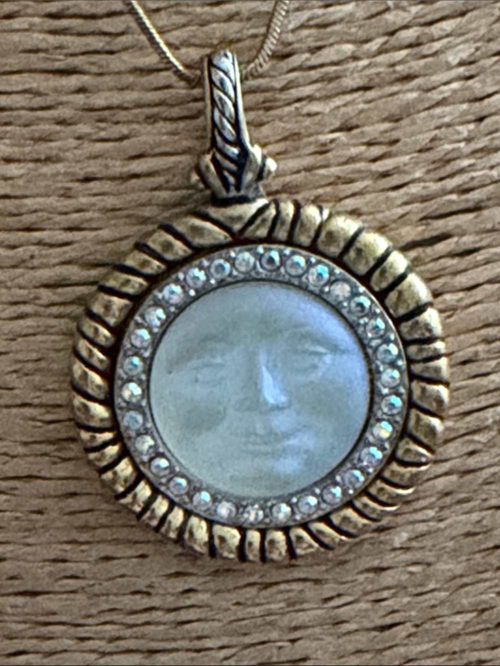Kirk’s Folly Moon Face Opal Pendant Necklace - Gold-Tone with Iridescent Center - Picture 6 of 10